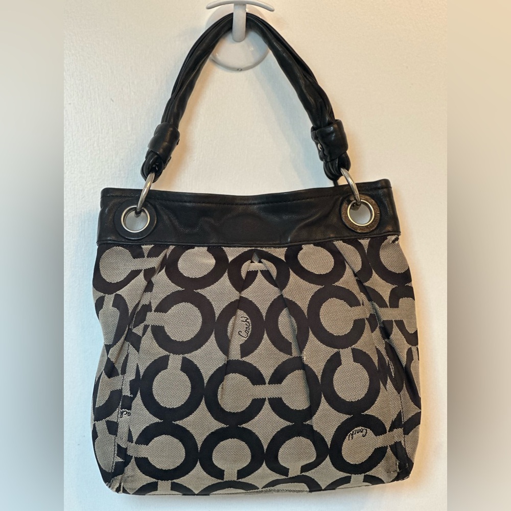 Coach Op Art 13420 Hobo leather Shoulder strap w/canvas and black  bag